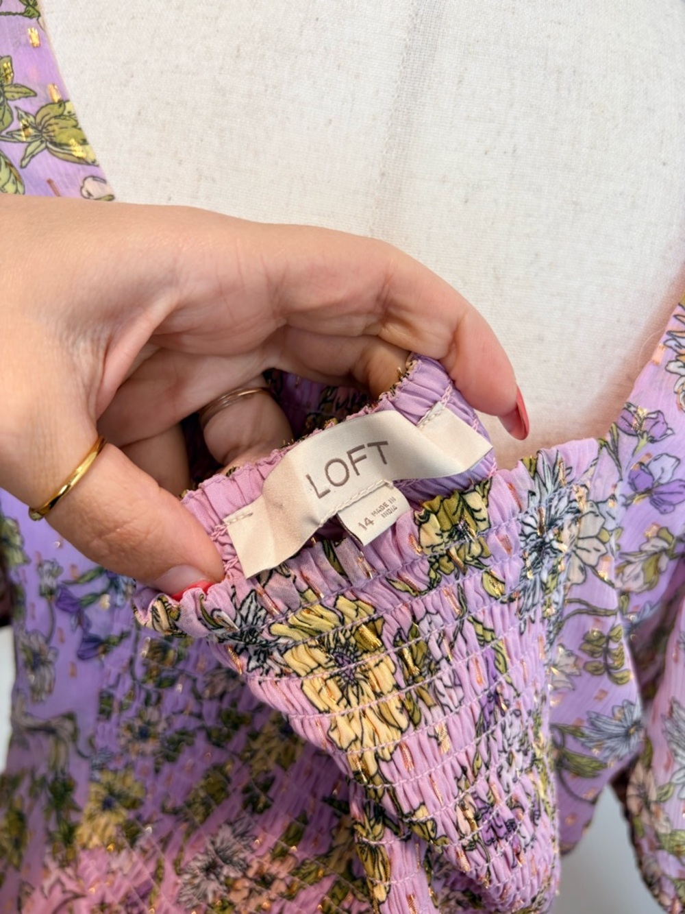 LOFT Floral Clip Knotted Balloon Sleeve Midi Dress - Picture 7 of 11